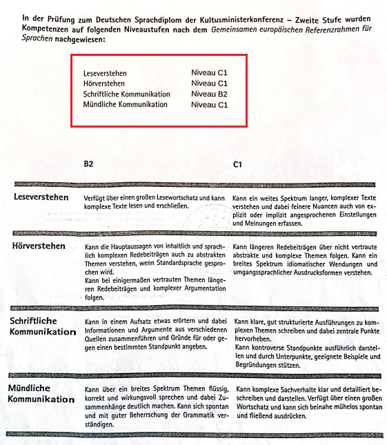 Deutsch Zeugnis 2